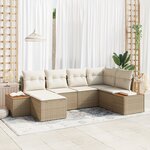 vidaXL Ensemble de canapé de jardin 6 pièces avec coussins Beige Poly Rotin Acacia