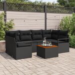 Ensemble de canapé de jardin vidaXL 7 pièces noir en poly rattan et acacia
