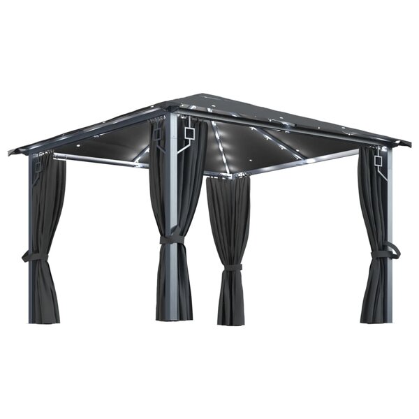 vidaXL Tonnelle avec rideau et lumières LED 3x3 m Anthracite Aluminium