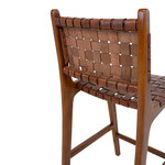 Chaise de comptoir en cuir synthétique marron avec pieds en teck