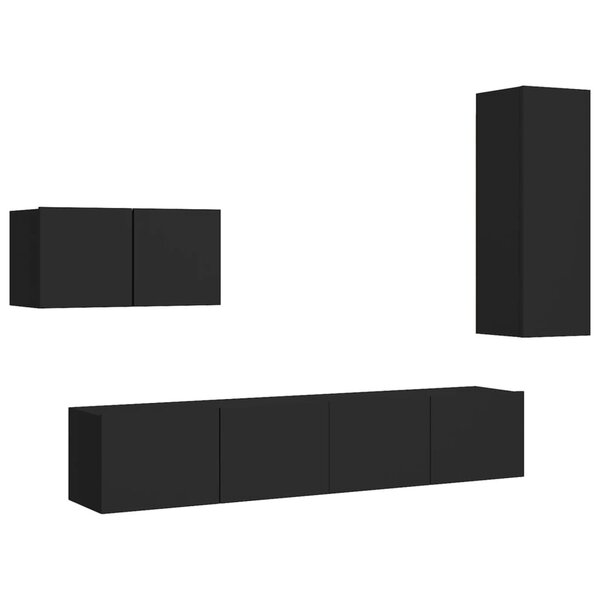 vidaXL Ensemble de meuble TV 4 Pièces Noir Bois d'ingénierie