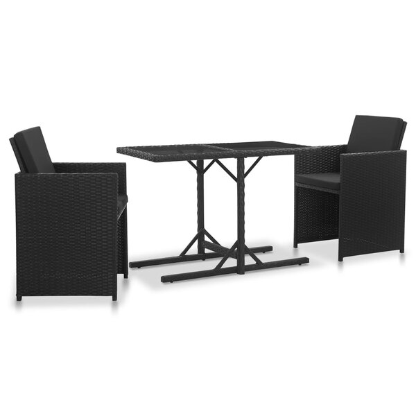 vidaXL Salon de jardin 3 Pièces avec coussins Résine tressée Noir