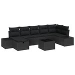 vidaXL Ensemble de canapé de jardin de 8 pièces avec coussins noir rotin synthétique