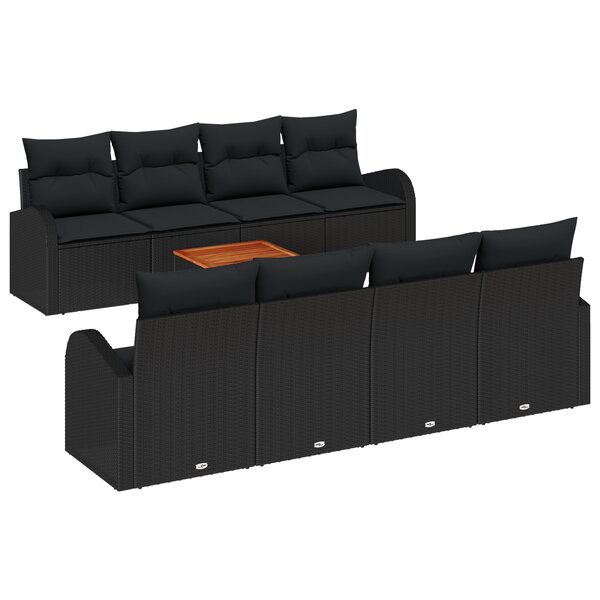 Ensemble de Canapés de Jardin 9 pièces vidaXL avec Coussins Noir Rattan Poly Acacia