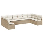 Ensemble Canapé de Jardin 10 Pièces avec Coussins Beige Poly Rattan