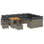 Ensemble de canapé de jardin de 12 pièces avec coussins Gris Rotin Poly Acacia