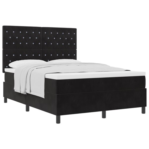 Lit Box Spring vidaXL avec Matelas Noir 140x200 cm Velours