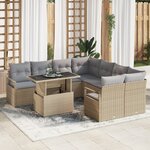 Ensemble de Canapé de Jardin vidaXL 9 Pièces avec Coussins en Rattan Poly Beige