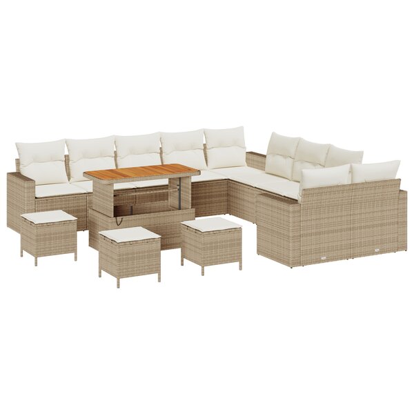 Set de Sofa de jardin vidaXL 14 pièces avec coussins Beige Poly Rattan Acacia