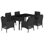 vidaXL Ensemble à manger de jardin coussins 7Pièces Noir Résine tressée