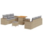 Set de canapé de jardin 9 pièces vidaXL avec coussins Beige Rotin polyéthylène Acacia