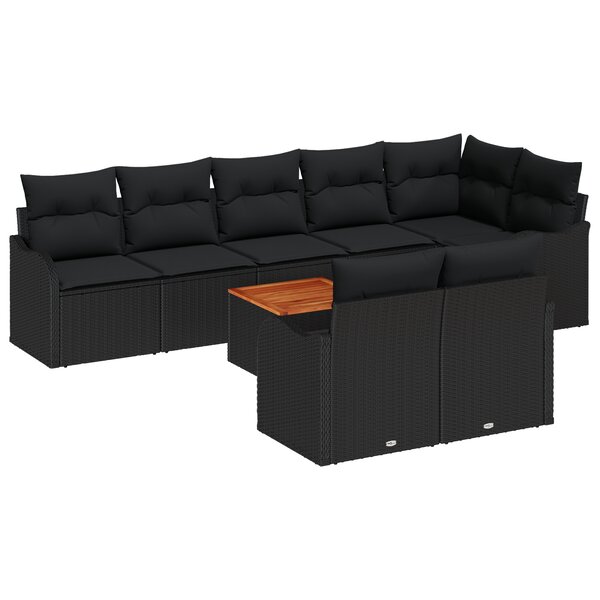 Ensemble de canapés de jardin vidaXL de 9 pièces avec coussins noirs en poly rotin et acacia