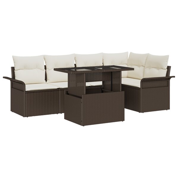 vidaXL Ensemble de canapé de jardin 6 pièces avec coussins marron en poly rattan