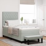 vidaXL Lit à Sommier avec Matelas & Banc Gris Clair 90x190 cm Velours