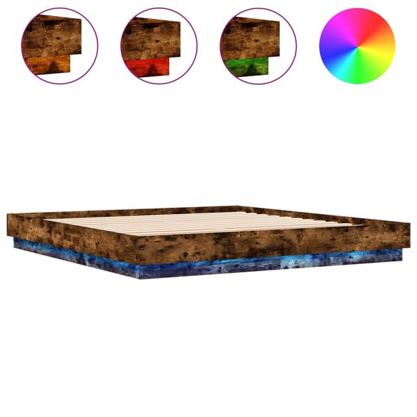 vidaXL Cadre de lit avec LED sans matelas chêne fumé 200x200 cm