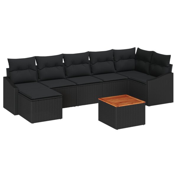 vidaXL Set de Canapé de Jardin 8 Pièces avec Coussins Noir Poly Rattan Acacia