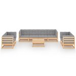 Salon de jardin meuble d'extérieur ensemble de mobilier 9 pièces avec coussins bois de pin massif 02_0017947