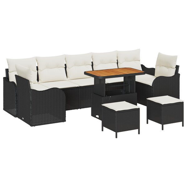 Ensemble de Canapé de Jardin de 10 pièces avec coussins en Rattan Poly Noir Acacia