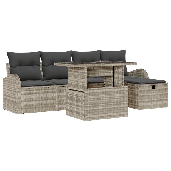 vidaXL Ensemble de canapés de jardin 6 pièces avec coussins gris clair en rattan synthétique