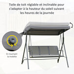 Balancelle de jardin 3 places grand confort toit inclinaison réglable assise et dossier ergonomique acier textilène gris