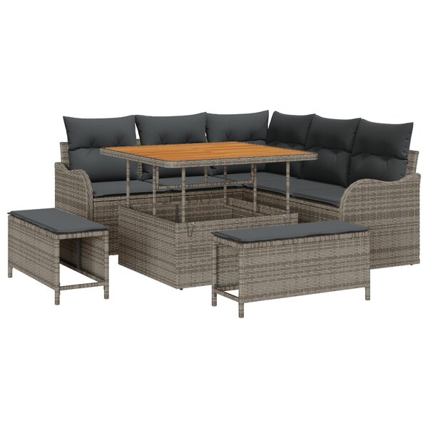 Ensemble de canapé de jardin 8 pièces vidaXL avec coussins gris en poly rotin acacia