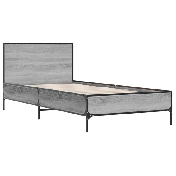 vidaXL Cadre de lit sonoma gris 90x200 cm bois d'ingénierie et métal