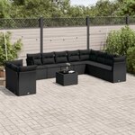 vidaXL Salon de jardin 11 Pièces avec coussins noir résine tressée