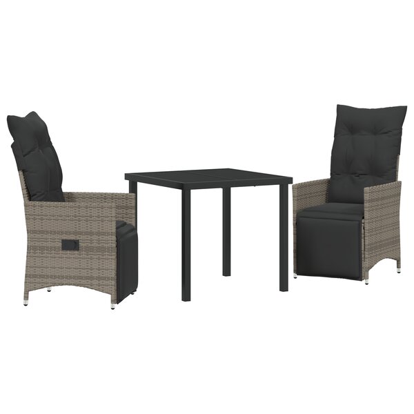 vidaXL Set de salle à manger de jardin 3 pièces avec coussins Gris Poly Rattan