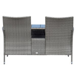 Banc de jardin design contemporain 133L x 63l x 84H cm banc double chaise avec coussins assise + tablette intégrée résine tressée grise polyester crème