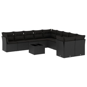 vidaXL Salon de jardin 11 Pièces avec coussins noir résine tressée