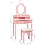 vidaXL Ensemble de coiffeuse avec tabouret Rose 75x69x140 cm Paulownia