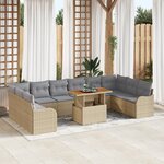Set de canapé de jardin de 11 pièces avec coussins Beige Poly Rotin Acacia