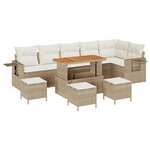 Ensemble de canapé de jardin vidaXL 10 pièces avec coussins Beige Poly rotin Acacia
