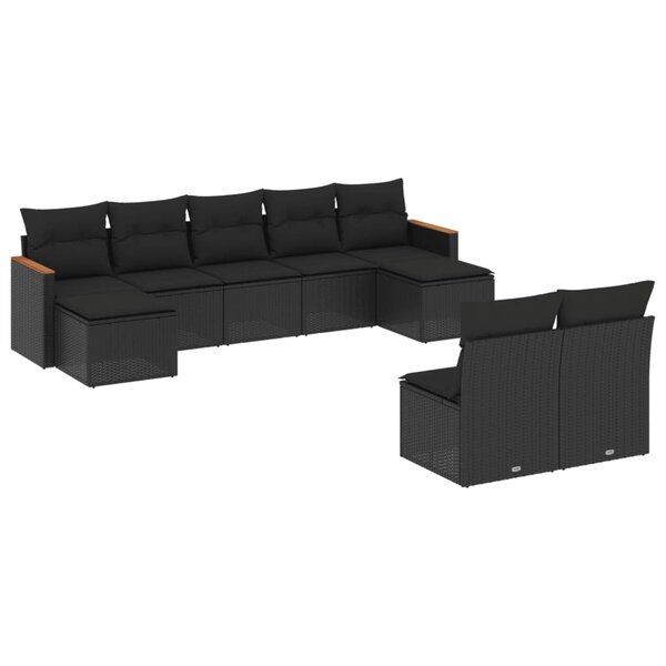 vidaXL Salon de jardin 9 Pièces avec coussins noir résine tressée