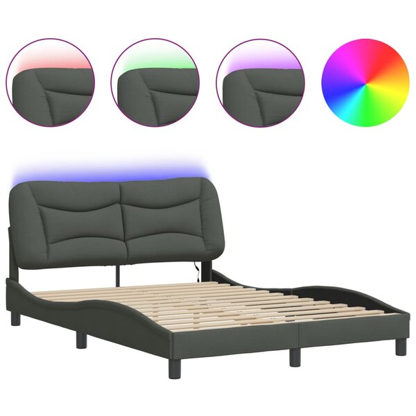 vidaXL Cadre de lit avec LED sans matelas gris foncé 140x190 cm tissu