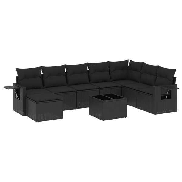 vidaXL Salon de jardin 9 Pièces avec coussins noir résine tressée
