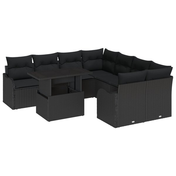 Ensemble de Canapés de Jardin 9 Pièces avec Coussins Rotin Poly Noir vidaXL