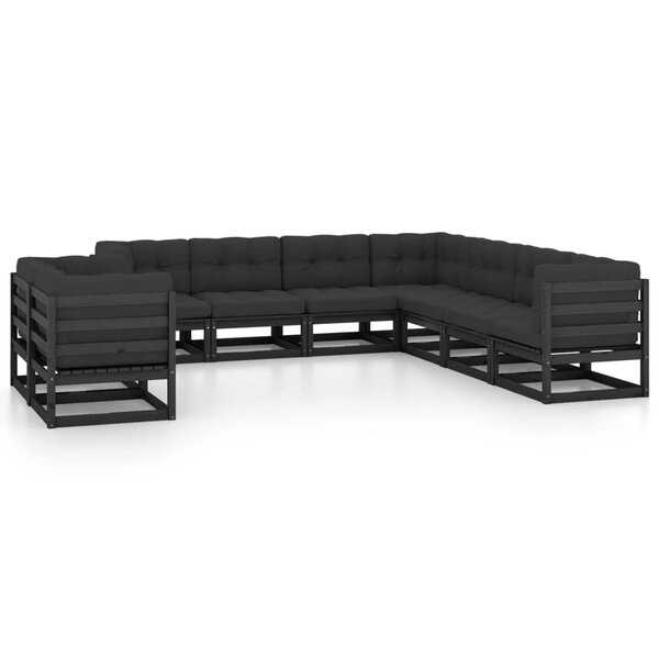 Salon de jardin meuble d'extérieur ensemble de mobilier 9 pièces avec coussins noir bois de pin massif 02_0018062