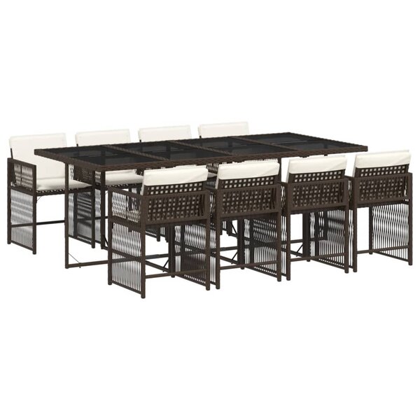 vidaXL Ensemble à manger de jardin et coussins 9 Pièces marron poly rotin