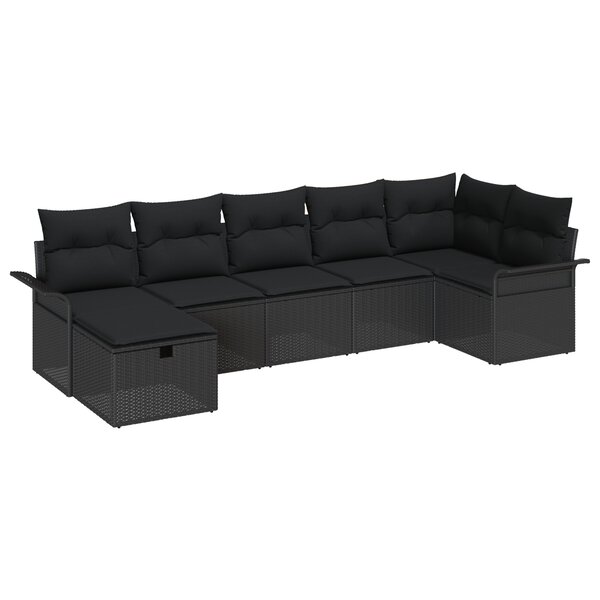 vidaXL Ensemble de Canapés de Jardin 7 Pièces avec Coussins Noir Rotin Synthétique