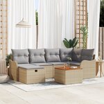 Ensemble de Canapé de Jardin de 7 Pièces avec Coussins Beige Poly Rattan