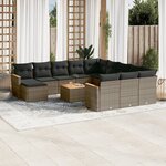 vidaXL Salon de jardin avec coussins 13 Pièces gris résine tressée