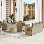 Ensemble de canapé de jardin 8 pièces avec coussins beige en rotin poly acacia