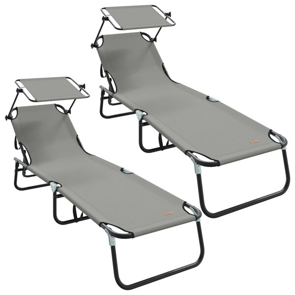 vidaXL 2 Pièces Chaises longues pliantes avec auvent Gris Tissu Oxford 600D