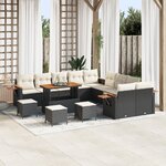Ensemble de canapé de jardin 14 pièces avec coussins - Acacia en poly rattan noir