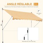 Store banne manuel rétractable 3L x 1 5l m inclinaison et hauteur réglable installation rapide métal alu polyester anti-UV jaune blanc rayé