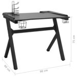 vidaXL Bureau de jeu à LED en forme de Y noir 90x60x75 cm