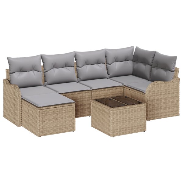 Ensemble de Canapé de Jardin 7 pièces avec Coussins Rattan Poly Noir
