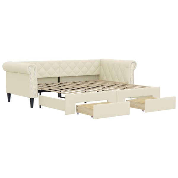 vidaXL Lit de jour avec gigogne et tiroirs sans matelas crème 90x200cm