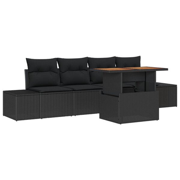 vidaXL Ensemble de salle à manger de jardin 5 pièces avec coussins en poly rattan noir et acacia